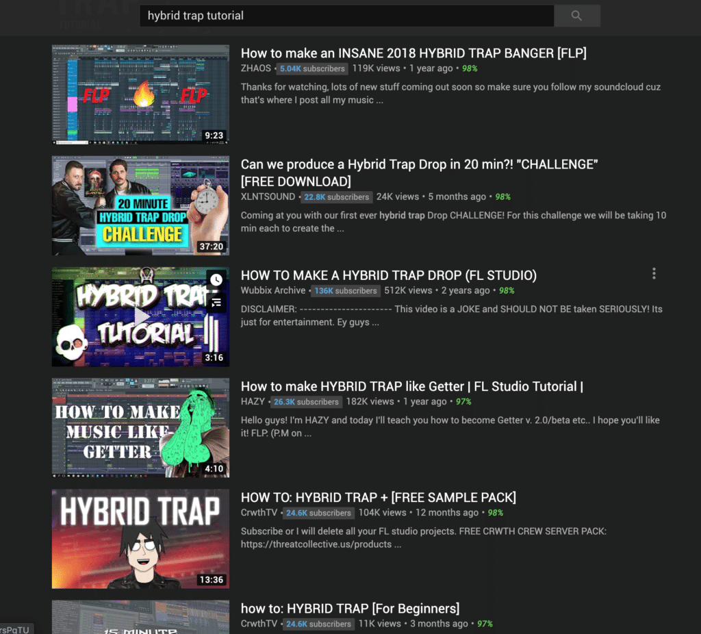 YouTube Tutorial search for hybrid trap