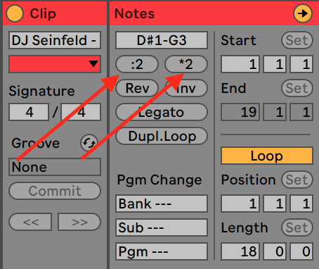 Ableton Live 10 Half and Double Length MIDI Editor