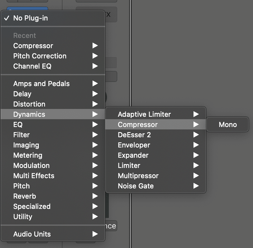 loading up Logic's Stock Compressor for sidechain compression