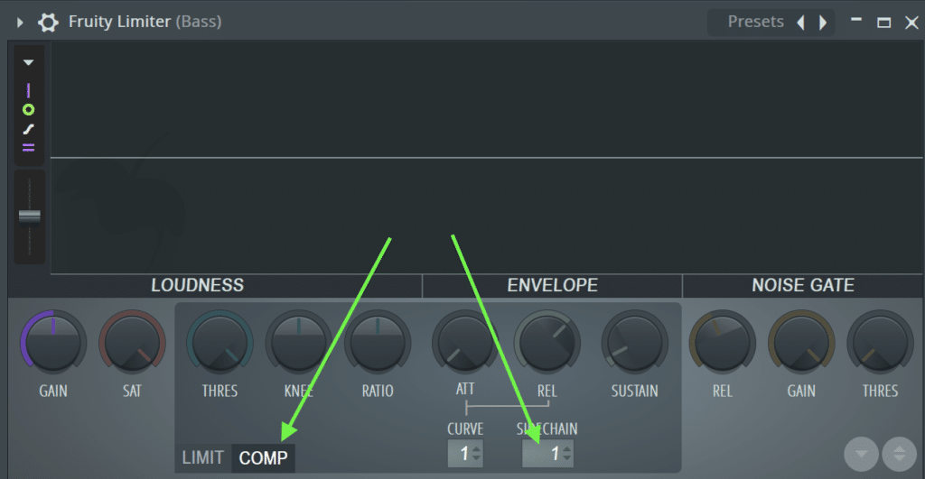 enabling Fruity Limier for sidechain compression