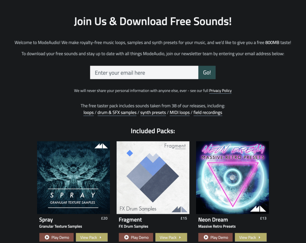 ModeAudio Free Sample Packs