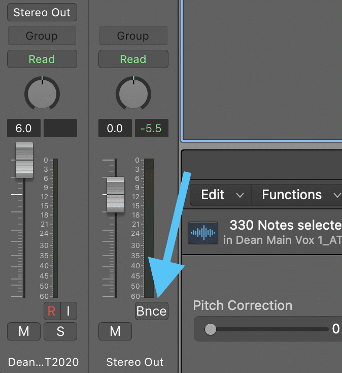 Stereo Out Bounce resampling button in Logic Pro X