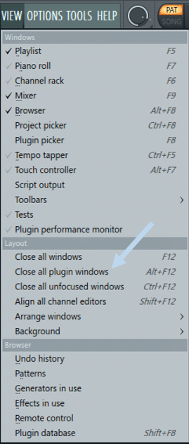 FL Studio close all plugin windows