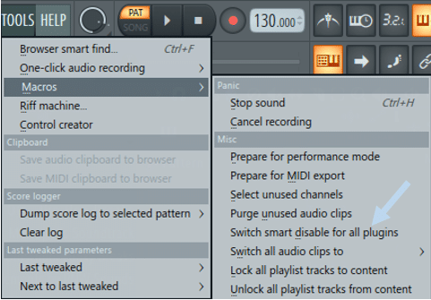 Smart disable plugins option in FL Studio