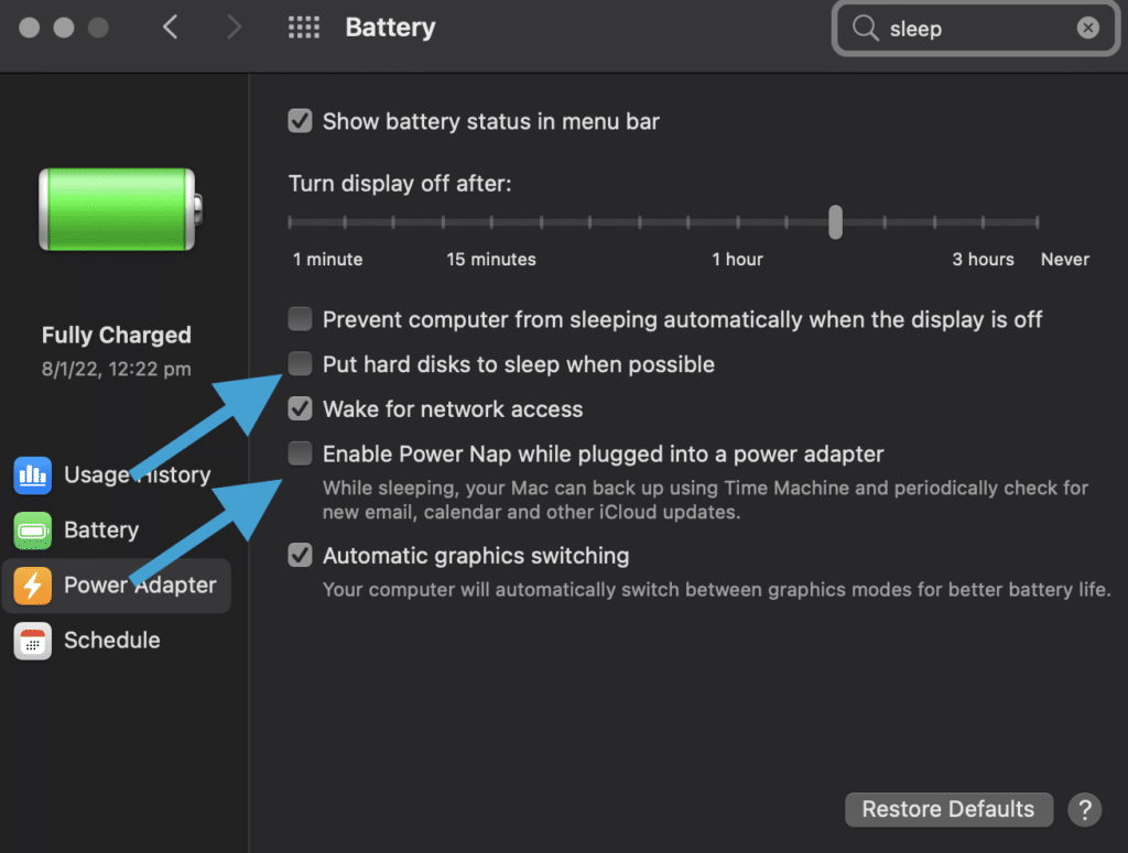 macOS battery settings