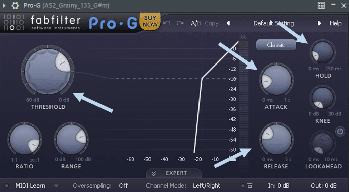 FabFIlter Pro-G noise gate parameters