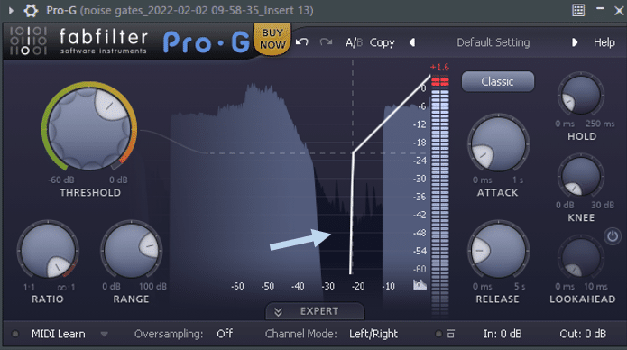 Fabfilter Pro-G noise gate threshold