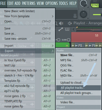 FL Studio export all playlist tracks