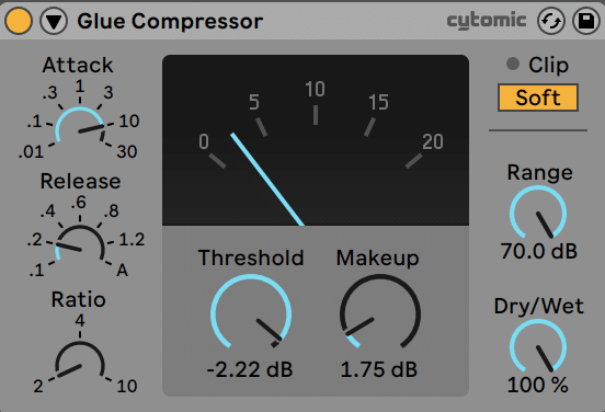 Ableton Live Glue Compressor on drums buss