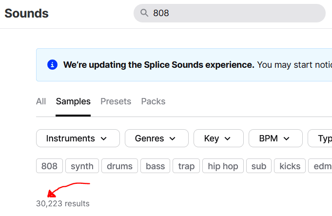 Splice Sounds 808 search