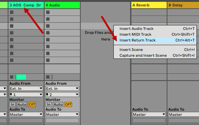 Ableton return tracks insert