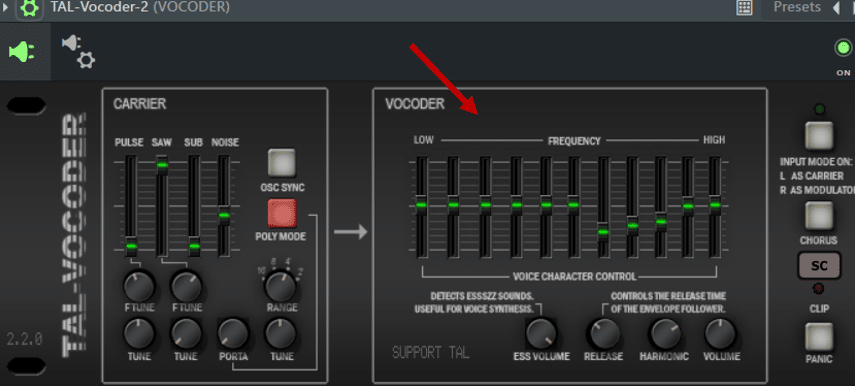 TAL-Vocoder frequency bands