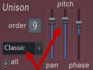 unison settings in FL Studio Harmor