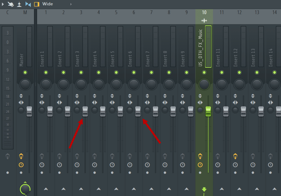 mixer faders in FL Studio