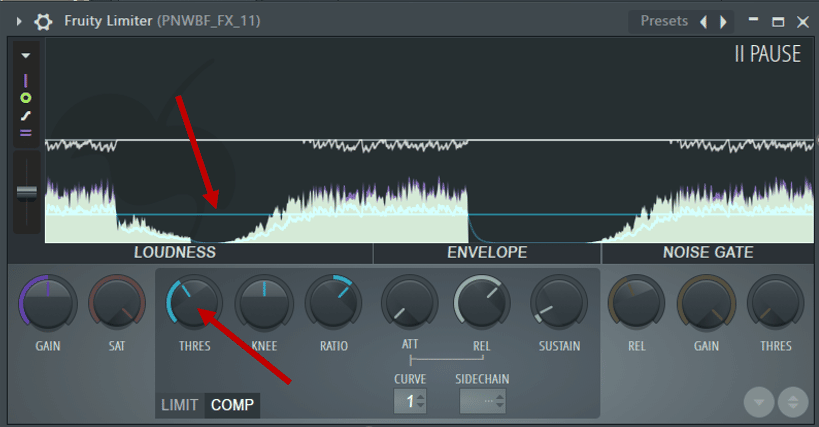 Fruity Limiter used as a compressor