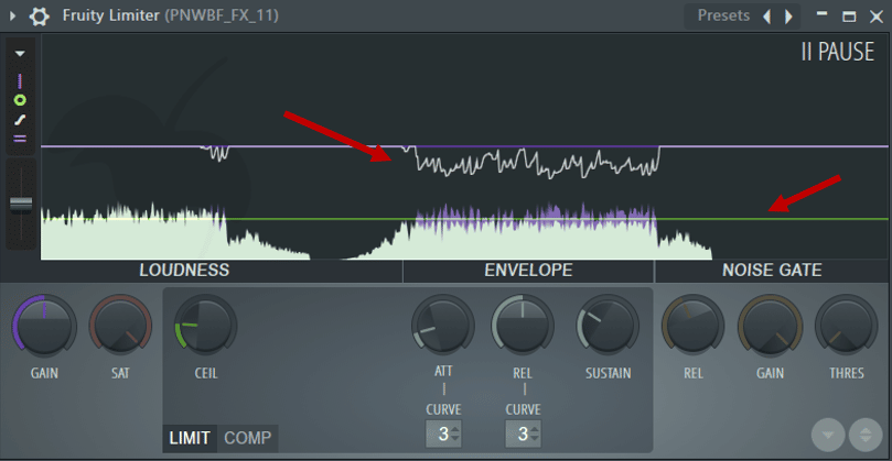 Adjusting the ceiling in Fruity Limiter