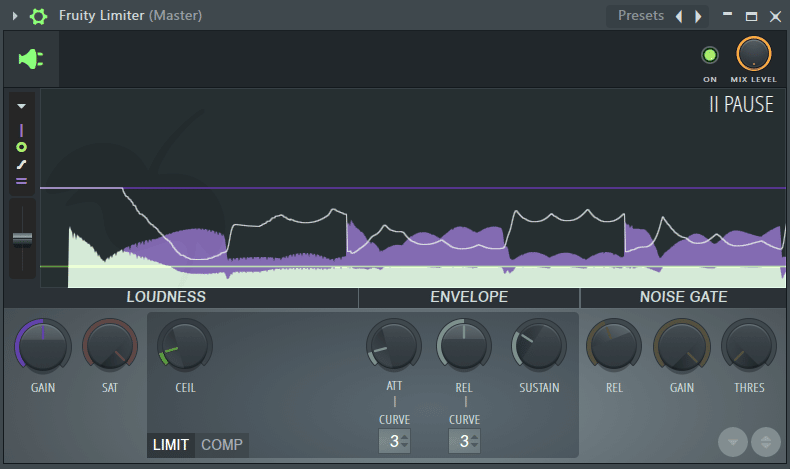 Showing the gain redution in Fruity Limiter