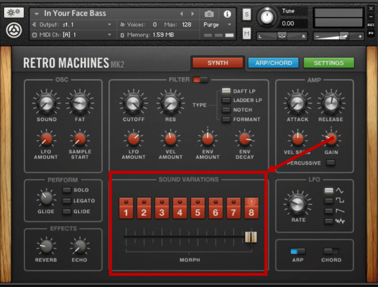 The Retro Machines MK2 Sound Variations parameters