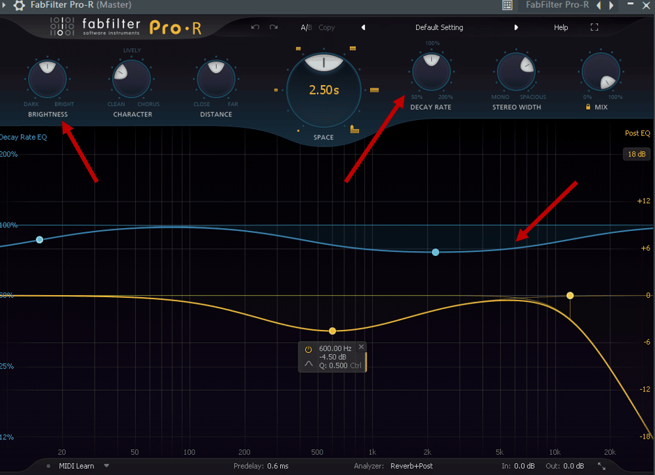 different settings on the Pro-R reverb plugin
