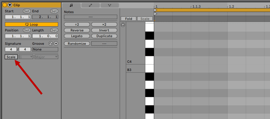 accessing the scale mode in Ableton Live