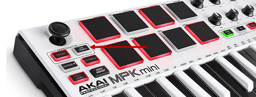 the tempo setting on the AKAI MPK mini MIDI controller