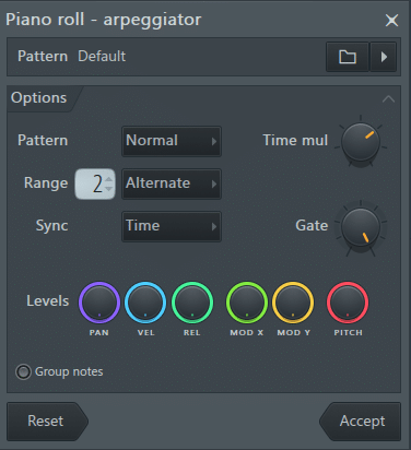 the arpeggiator settings in FL Studio