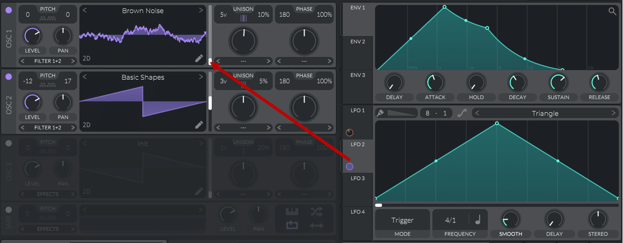 assigning an LFO to the wavetable position of an oscillator in Vital