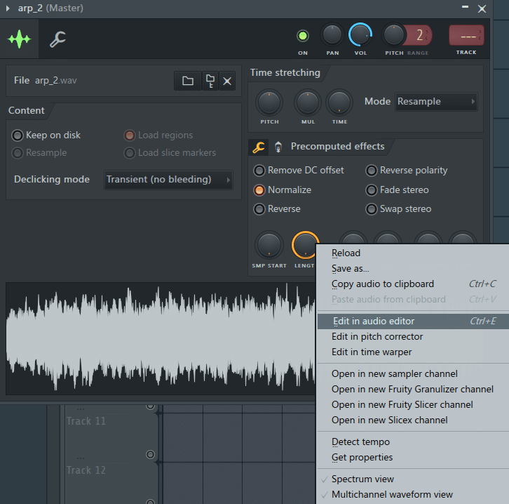 editing an audio sample in FL Studio