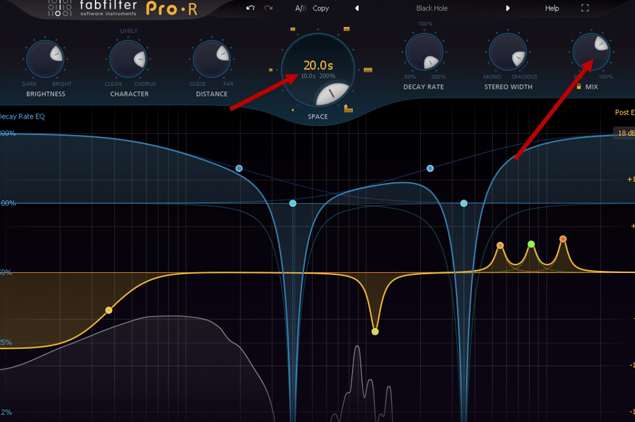 using huge reverb settings in Fabfilter Pro-R