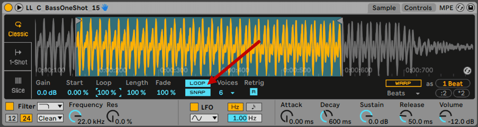 setting loop points in a sample in Ableton Live