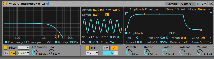 editing a sample settings and LFO in Ableton Live