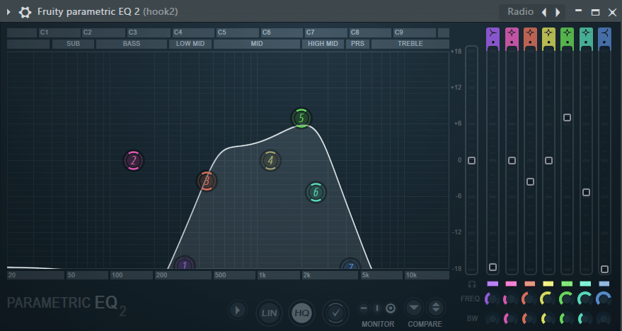 example of an EQ plugin set to "Radio" style