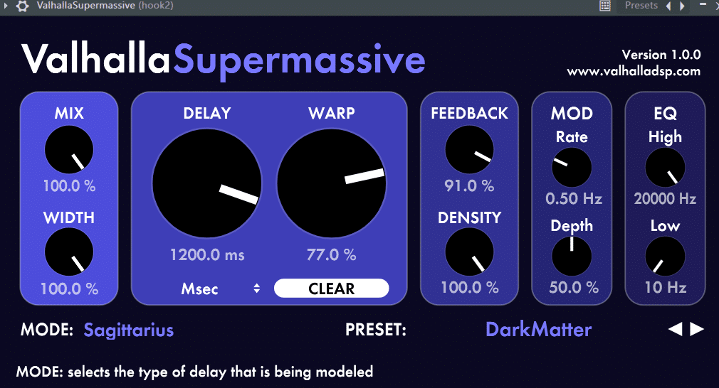 the free reverb plugin Valhalla Supermassive