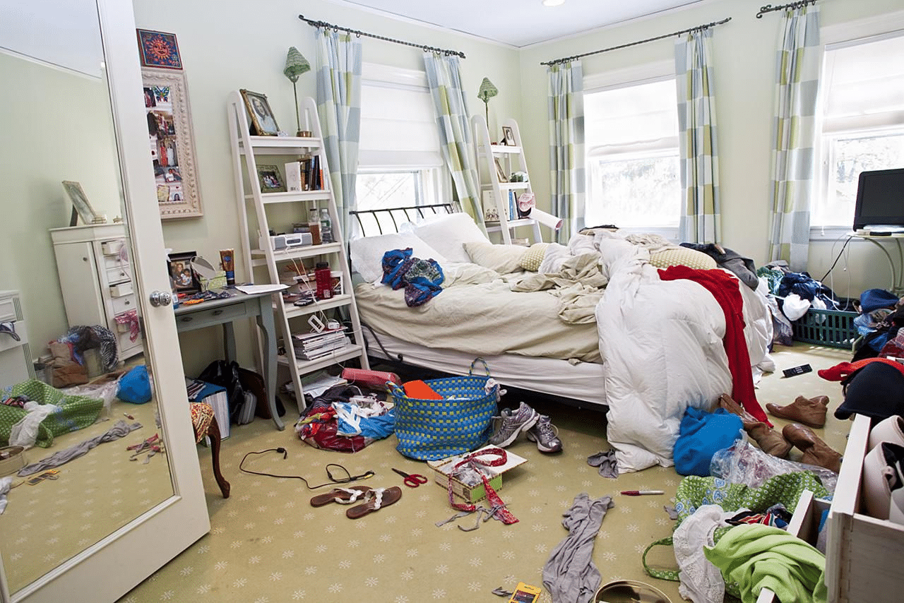a messy bedroom
