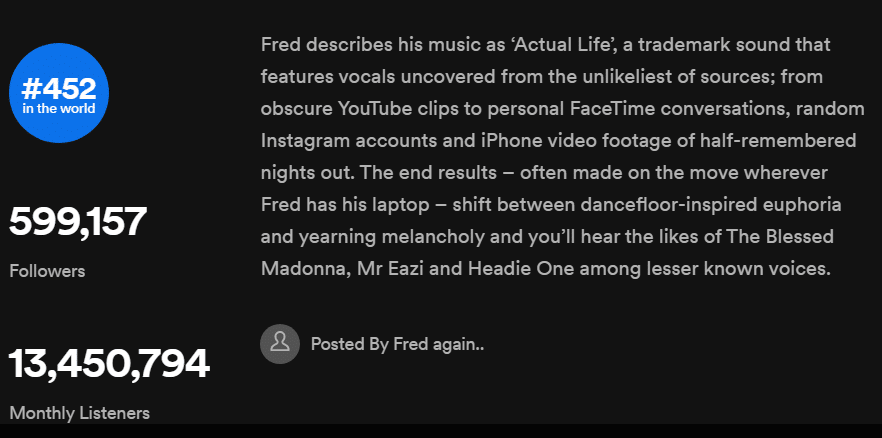example of an artist bio on Spotify