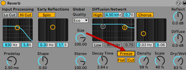 Freezing a  reverb in Ableton Live to create a pad