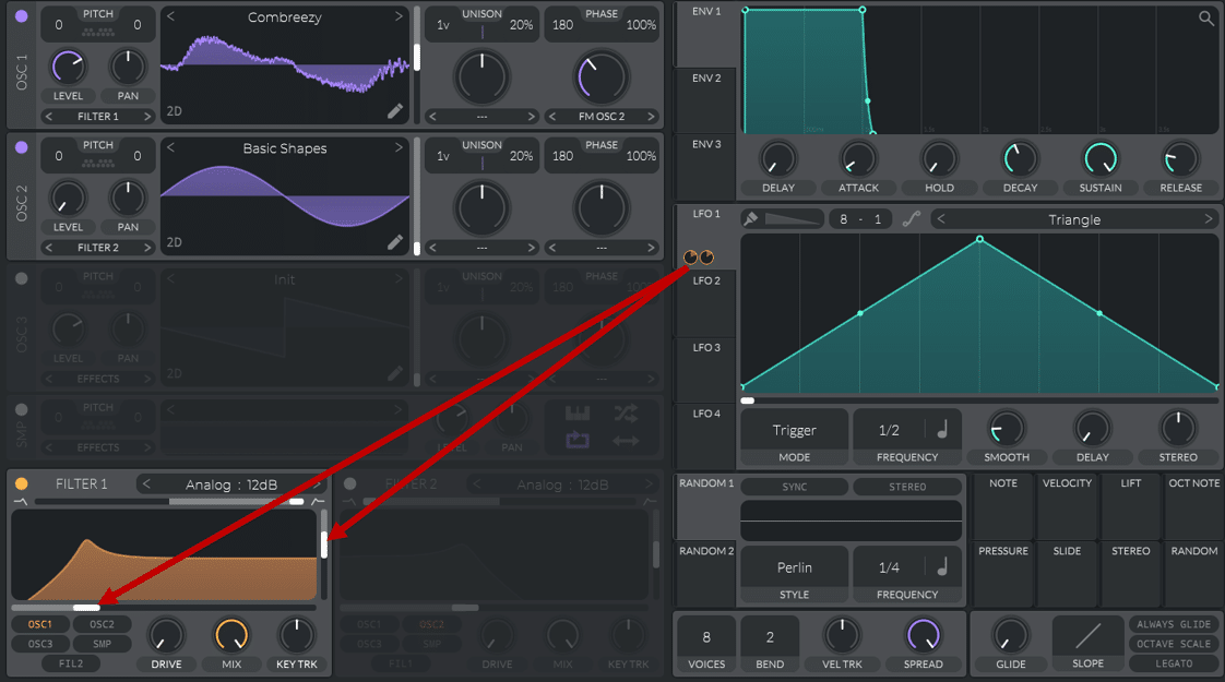 routing an LFO to a filter in Vital