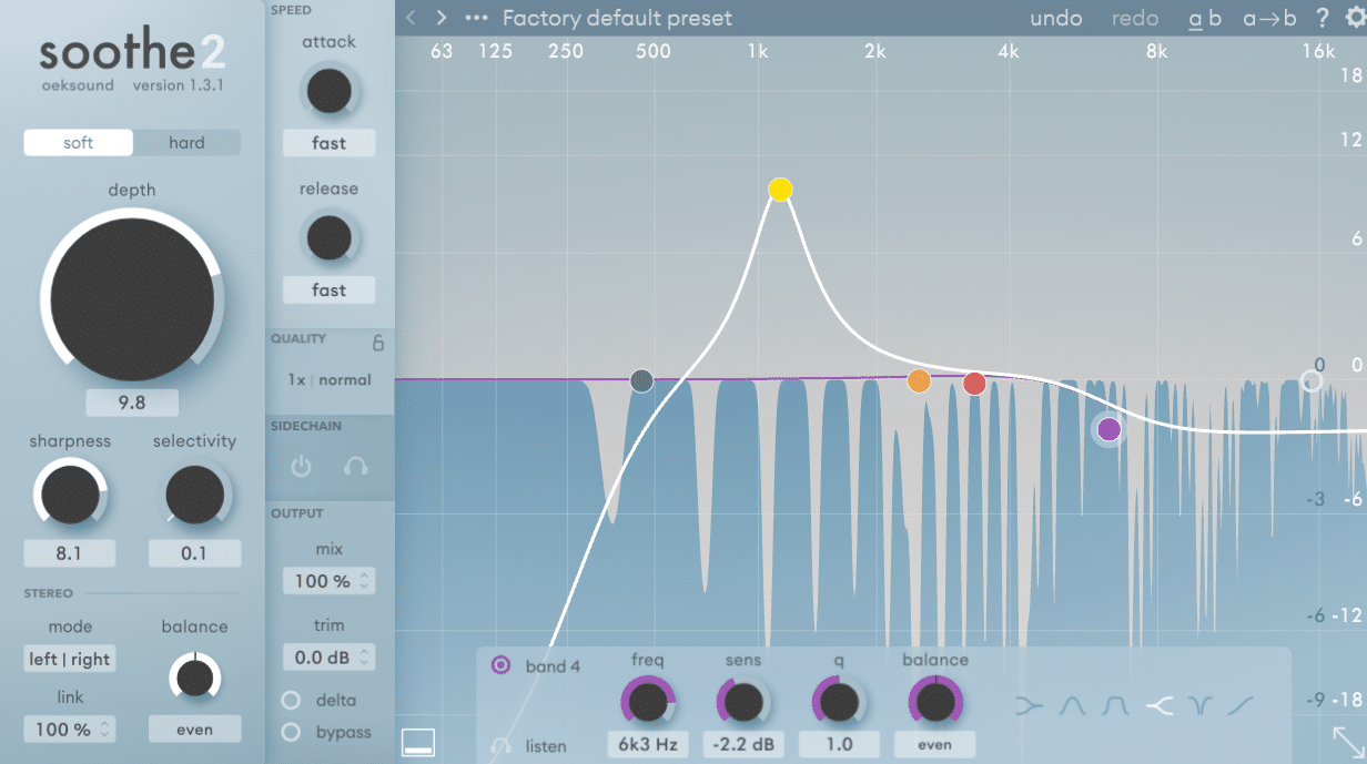 Combining a high sharpness with fast attack and release almost always results in audio issues in soothe 2