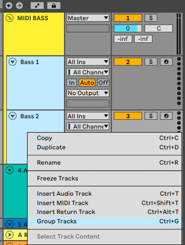 Grouping tracks in Ableton Live