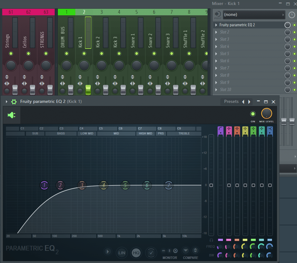 FL Studio templates with a default high-pass filter on the kick