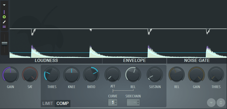 Controlling transients with Fruity Limiter in "Compressor" mode
