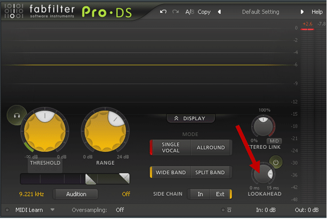 FabFilter Pro-DS's lookahead control