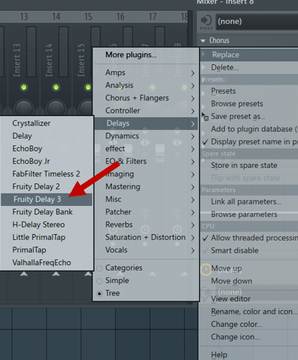 Most stock plugins will start with "Fruity", but not all
