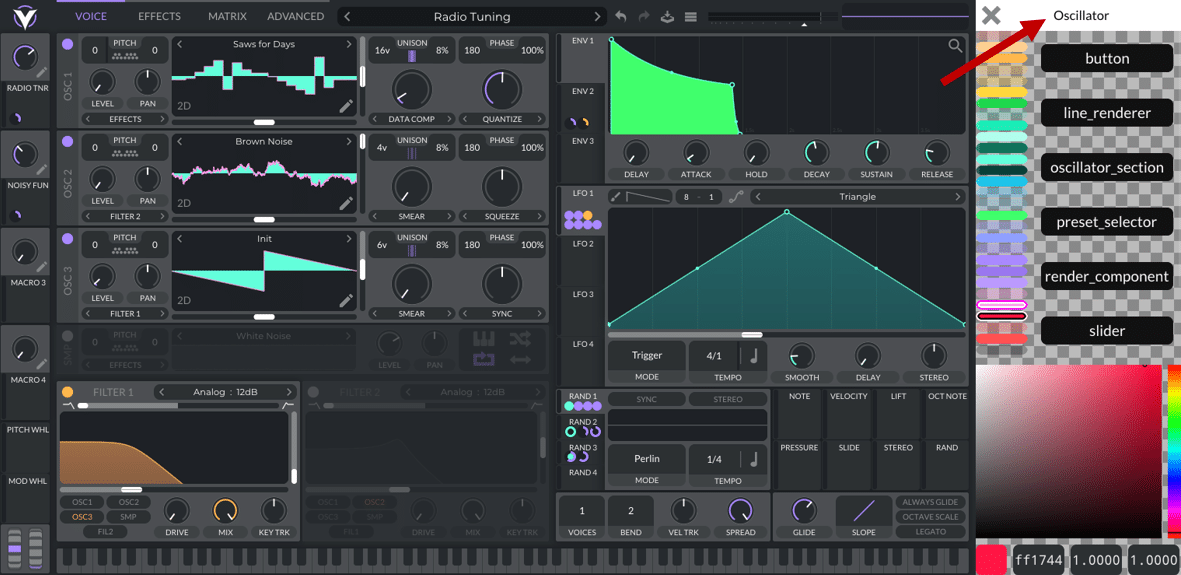 Opening up the "Oscillator" editing menu