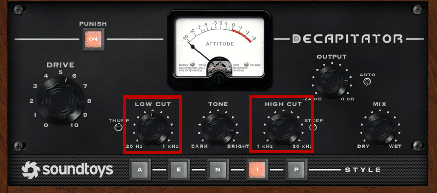 Low-cut and high-cut filters in Soundtoys Decapitator