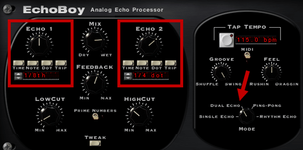 Setting Soundtoys EchoBoy to Dual Echo