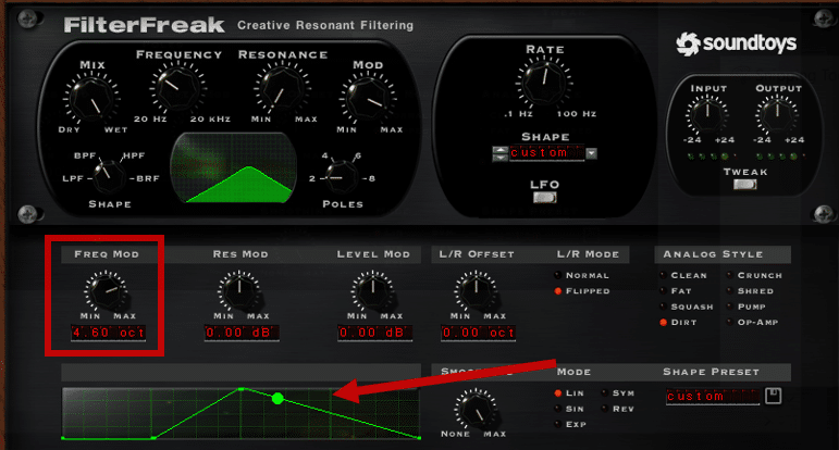 Assigning an LFO to the Frequency cutoff in Soundtoys FilterFreak