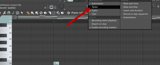 Select "Notes" in FL Studio to record to MIDI