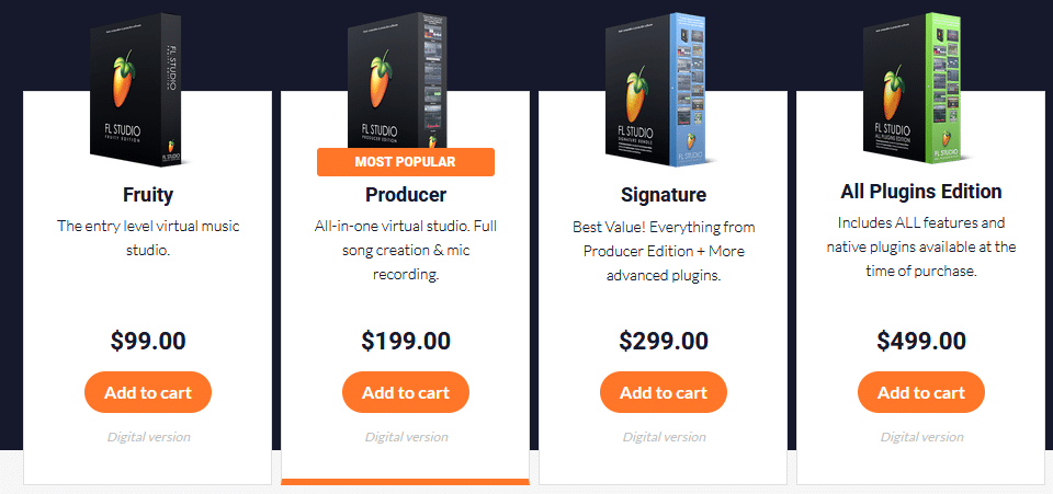 FL Studio's pricing tiers