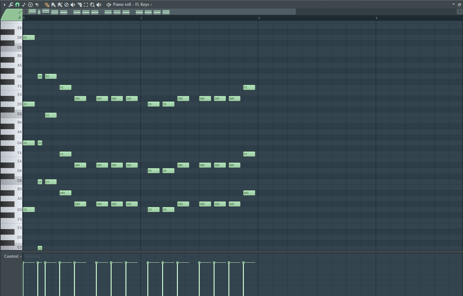 The Piano Roll assigned to the plugin "FL Keys"